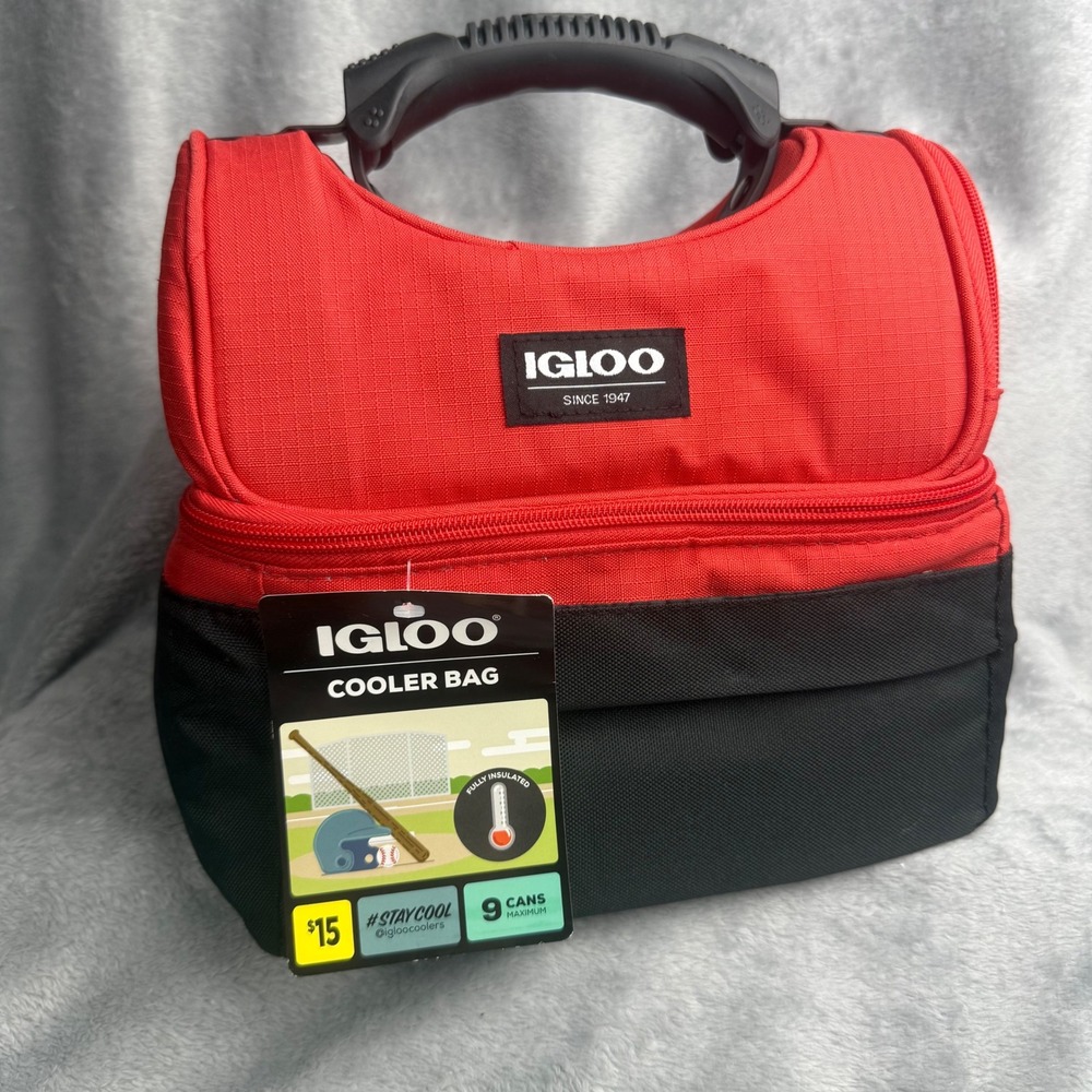 Igloo Playmate Gripper 9 Can Insulated Cooler Bag Red Black Lunch Box NWT